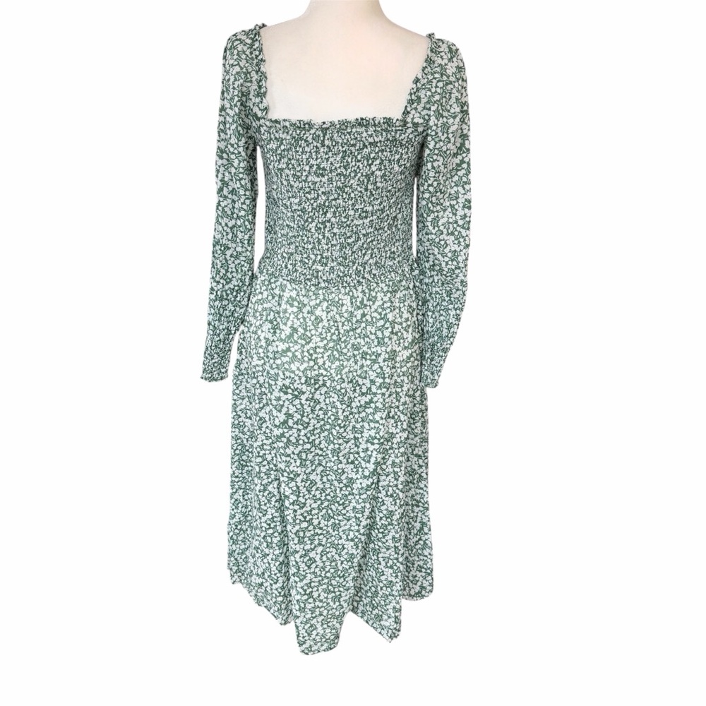 Trovata Birds of Paradis Rowen Green Floral Smocked Long Sleeve Dress Size M - Picture 5 of 10